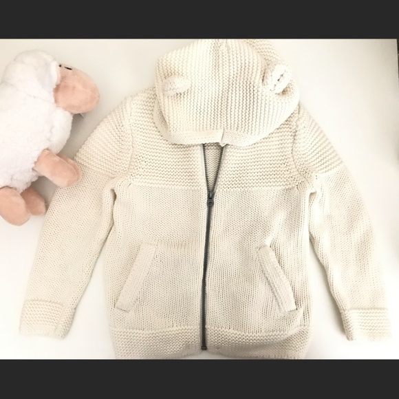 GAP Other - Gap knit white soft zip bear hooded cardigan sweater 3T